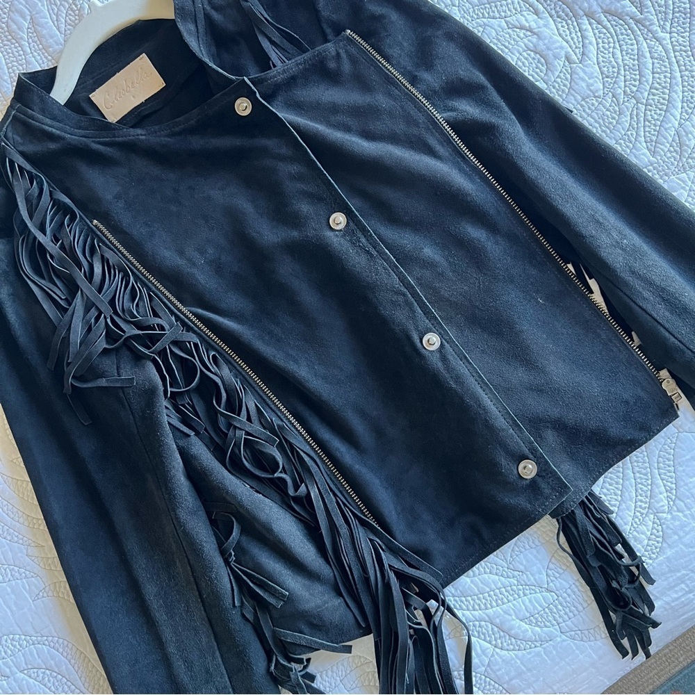 Cleobella - Everly Fringe Suede Biker Jacket - Black - Picture 4 of 14